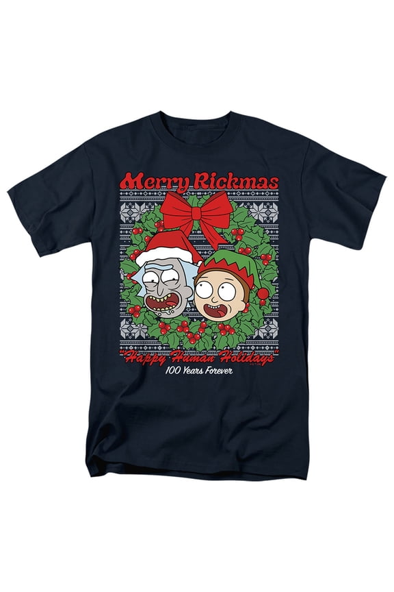 Rick And Morty - Merry Rickmas Ugly Christmas - Adult Unisex T-Shirt - Blue