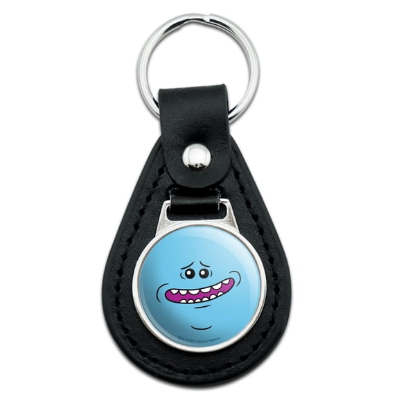 Rick And Morty Mr. Meeseeks Face Black Leather Keychain