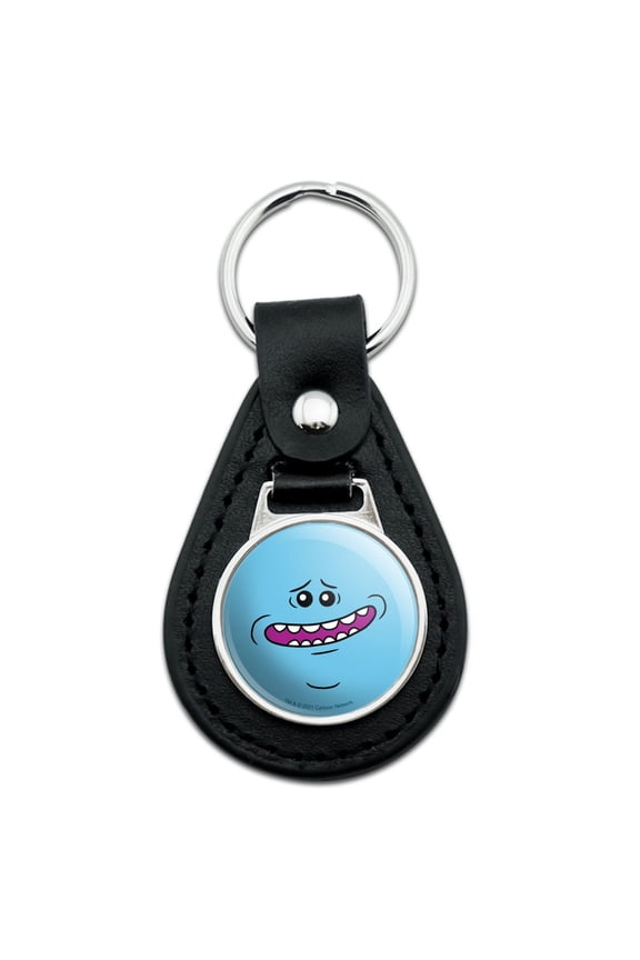 Rick And Morty Mr. Meeseeks Face Black Leather Keychain