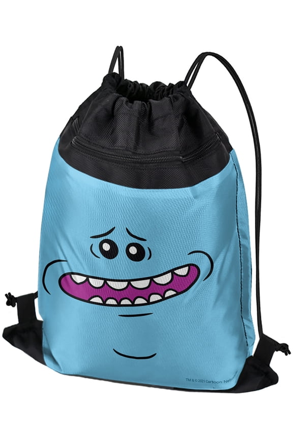 Rick And Morty Mr. Meeseeks Face Drawstring Backpack Sports Bag Sackpack 17" x 13", Perfect for Gym, Yoga or Practice