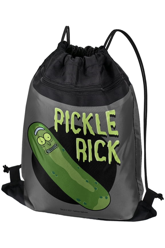 Rick And Morty Pickle Rick Drawstring Backpack Sports Bag Sackpack 17" x 13", Perfect for Gym, Yoga or Practice