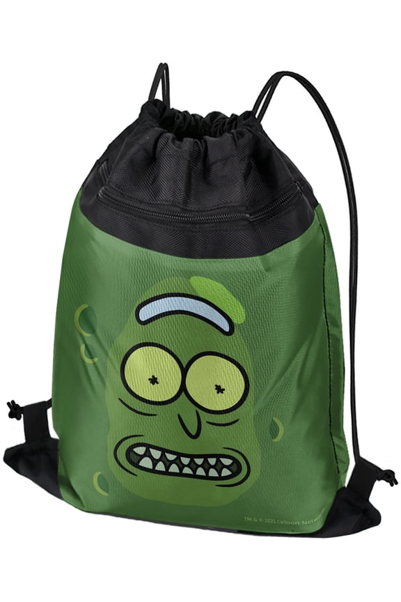 Rick And Morty Pickle Rick Face Drawstring Backpack Sports Bag Sackpack 17" x 13", Perfect for Gym, Yoga or Practice