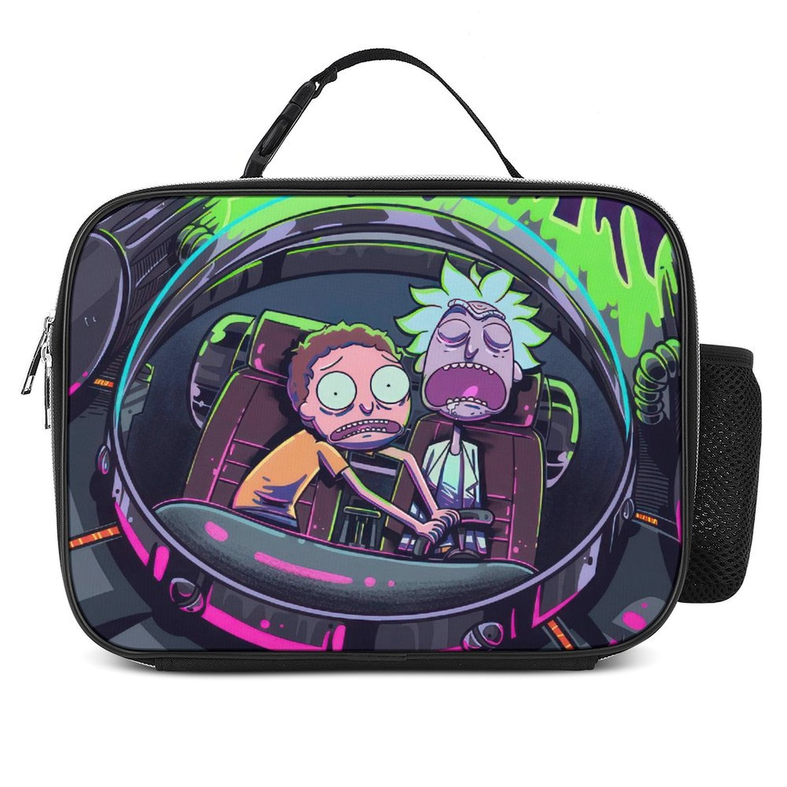 Rick and Morty standing in front of a swirling green portal in outer