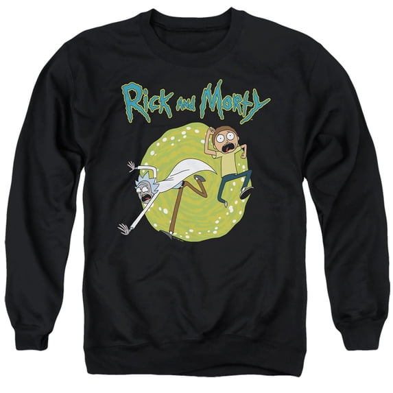 Rick And Morty Portal Unisex Adult Crewneck Sweatshirt,Black, 2X-Large