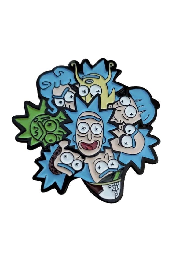 Rick And Morty Rick Faces 1.5 Inches Tall Enamel Metal Pin