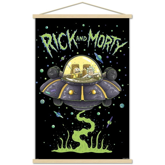 Rick And Morty - Ship Wall Poster with Wooden Magnetic Frame, 22.375" x 34"