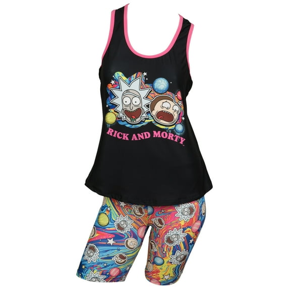 Rick And Morty Shroomy Swirls Racer Back Tank and Shorts Pajamas Set-Medium