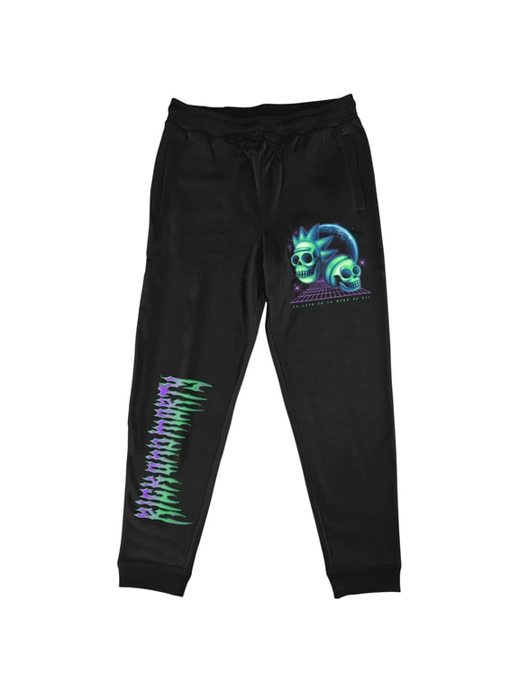 Rick And Morty Skulls and Metal Title Men's Black Joggers-XXL