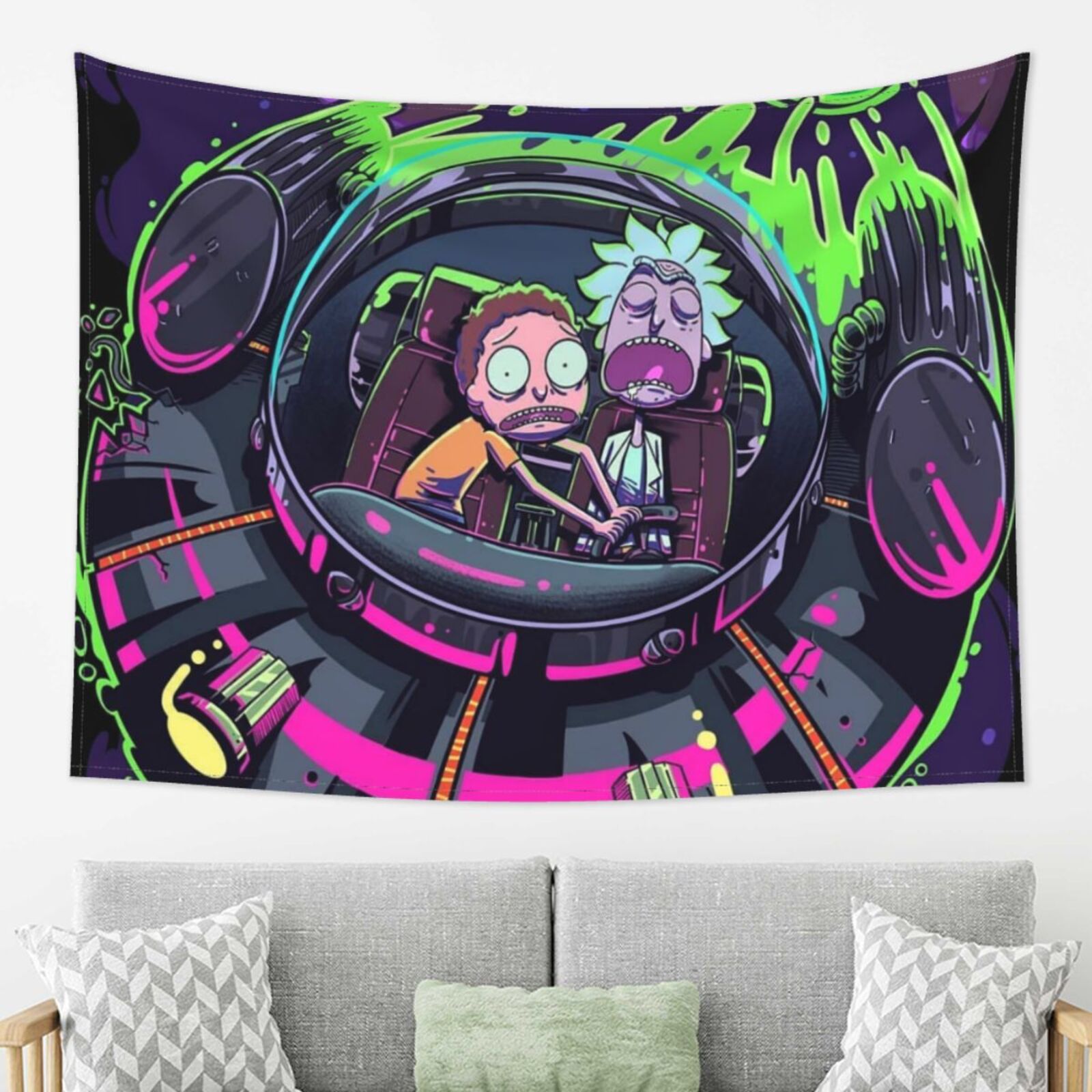 Rick And Morty Tapestry, Anime Wall Tapestries, Hippie Anime Poster For