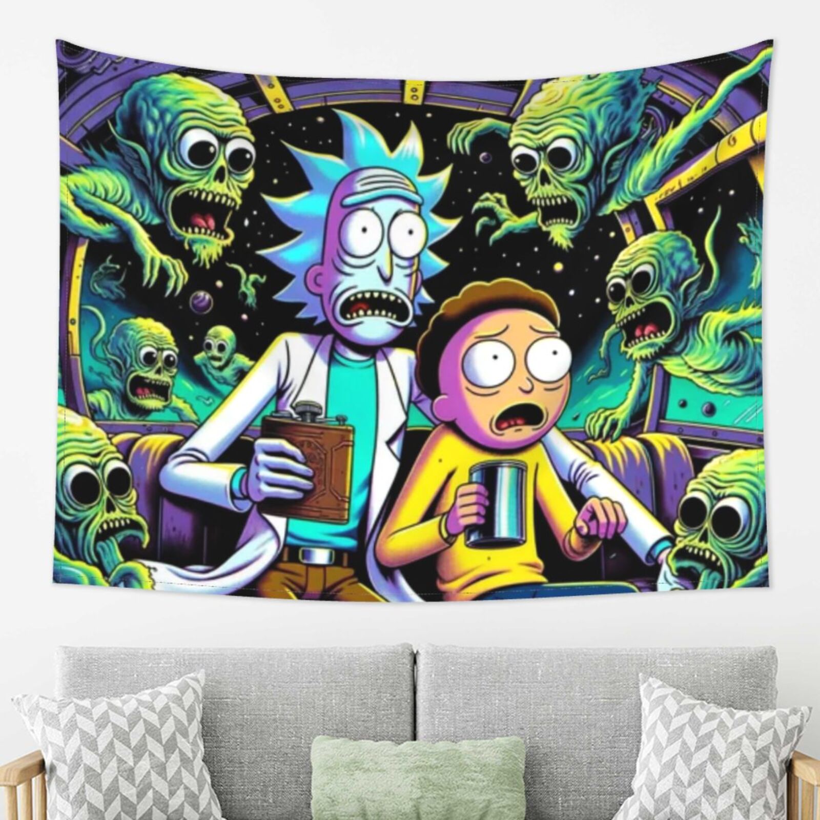 Rick And Morty Tapestry, Anime Wall Tapestries, Hippie Anime Poster For