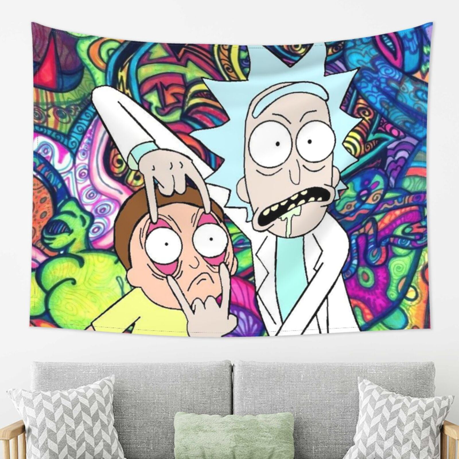 Rick And Morty Tapestry, Anime Wall Tapestries, Hippie Anime Poster For