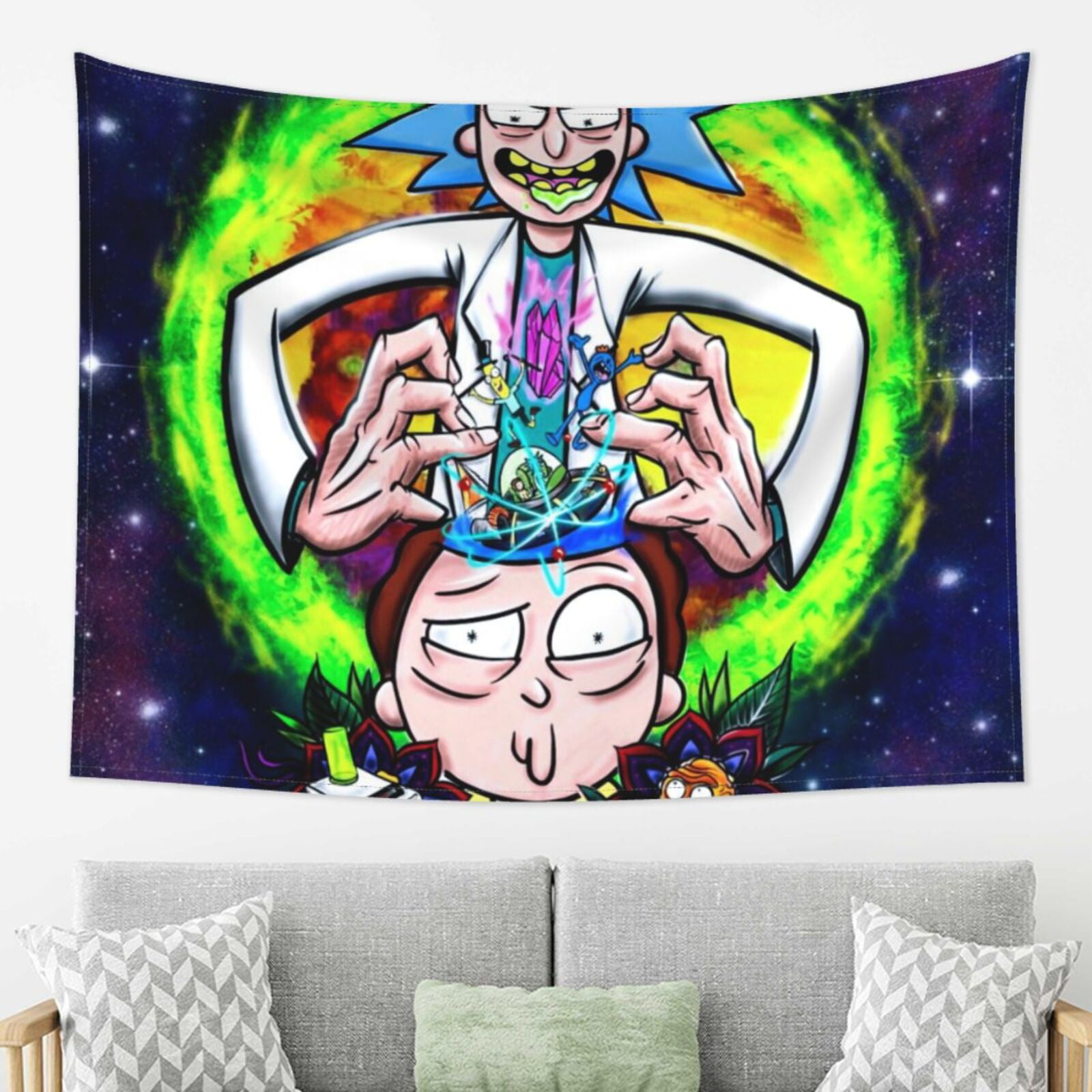 Rick And Morty Tapestry, Anime Wall Tapestries, Hippie Anime Poster For