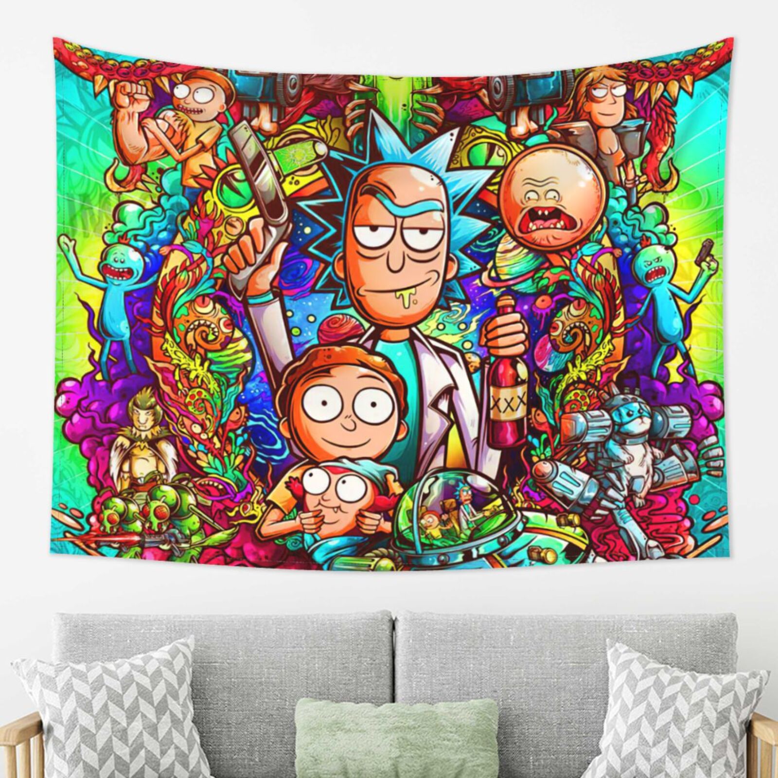 Rick And Morty Tapestry, Anime Wall Tapestries, Hippie Anime Poster For