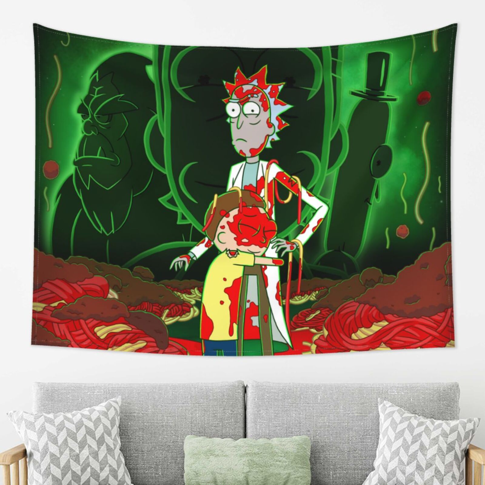 Rick And Morty Tapestry, Anime Wall Tapestries, Hippie Anime Poster For