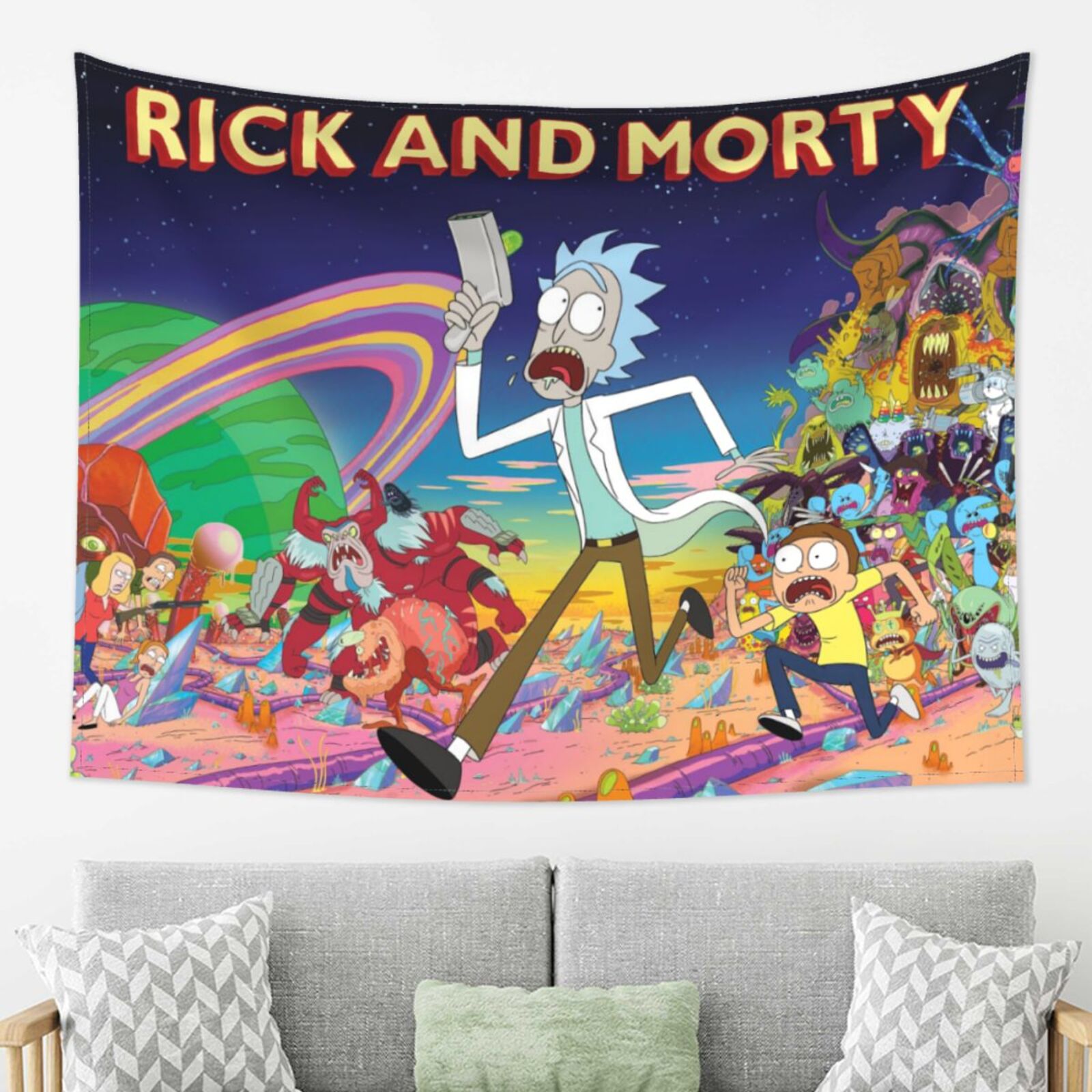 Rick And Morty Tapestry, Anime Wall Tapestries, Hippie Anime Poster For