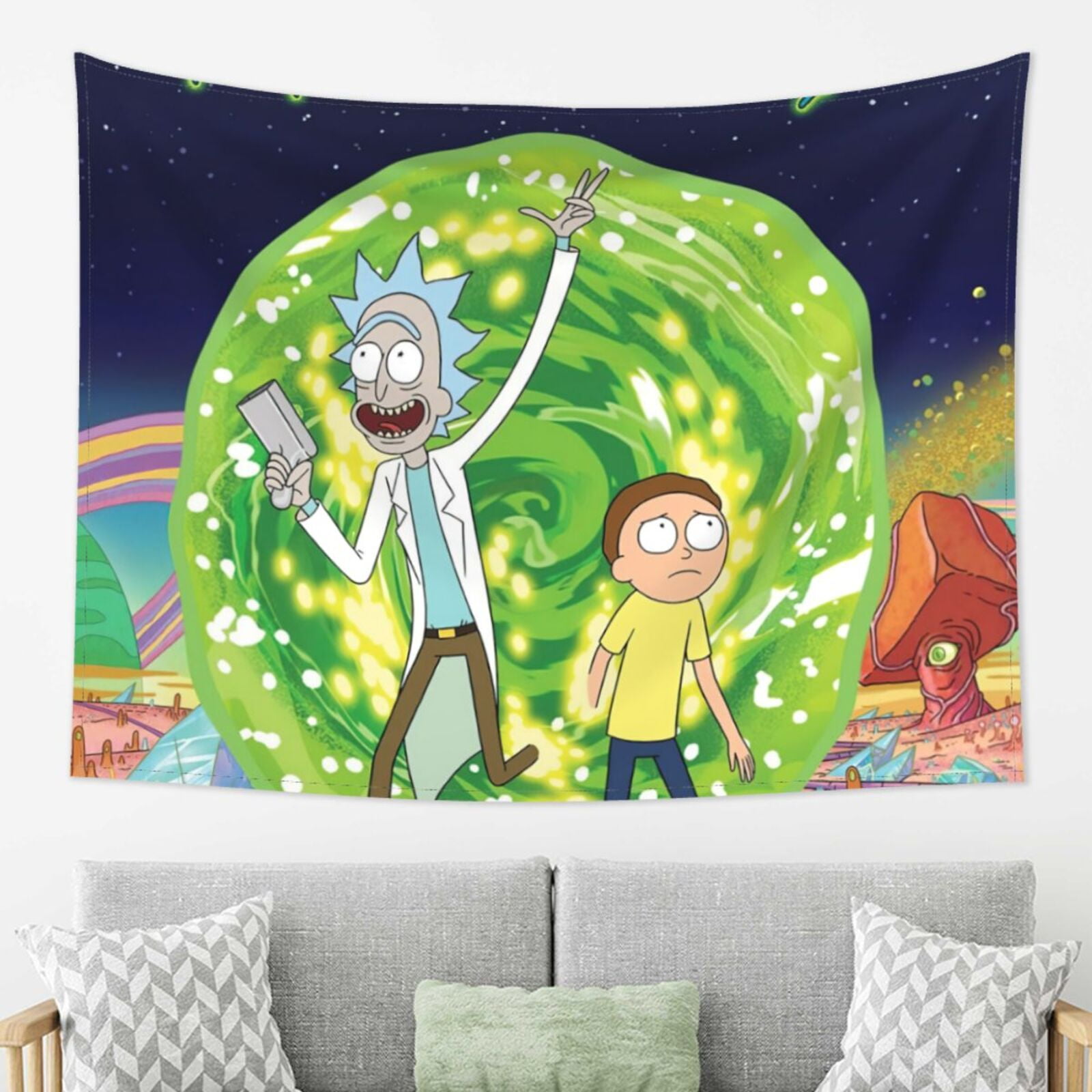 Rick And Morty Tapestry, Anime Wall Tapestries, Hippie Anime Poster For