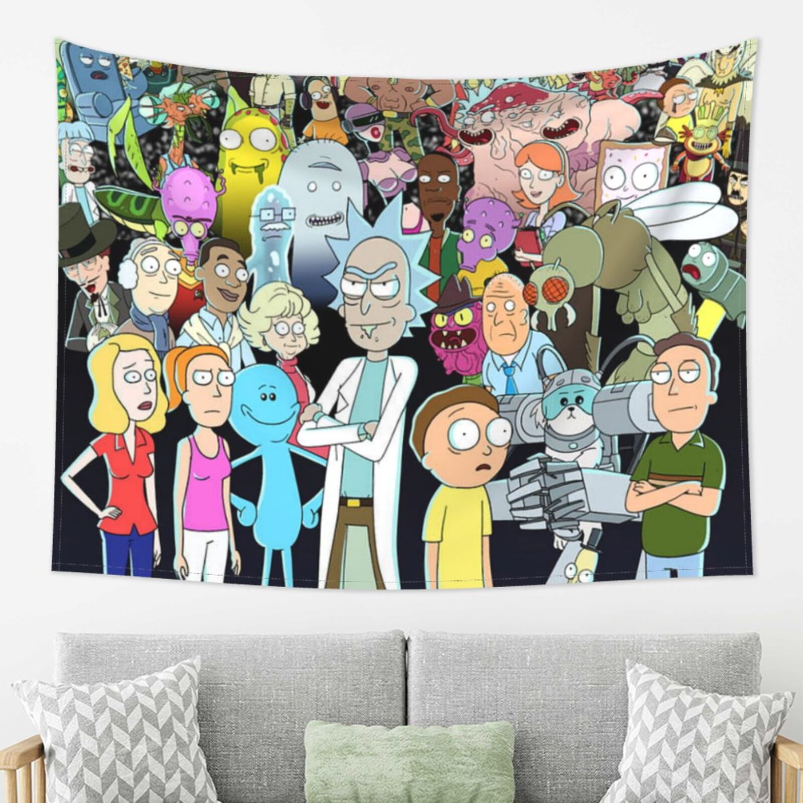 Rick And Morty Tapestry, Anime Wall Tapestries, Hippie Anime Poster For