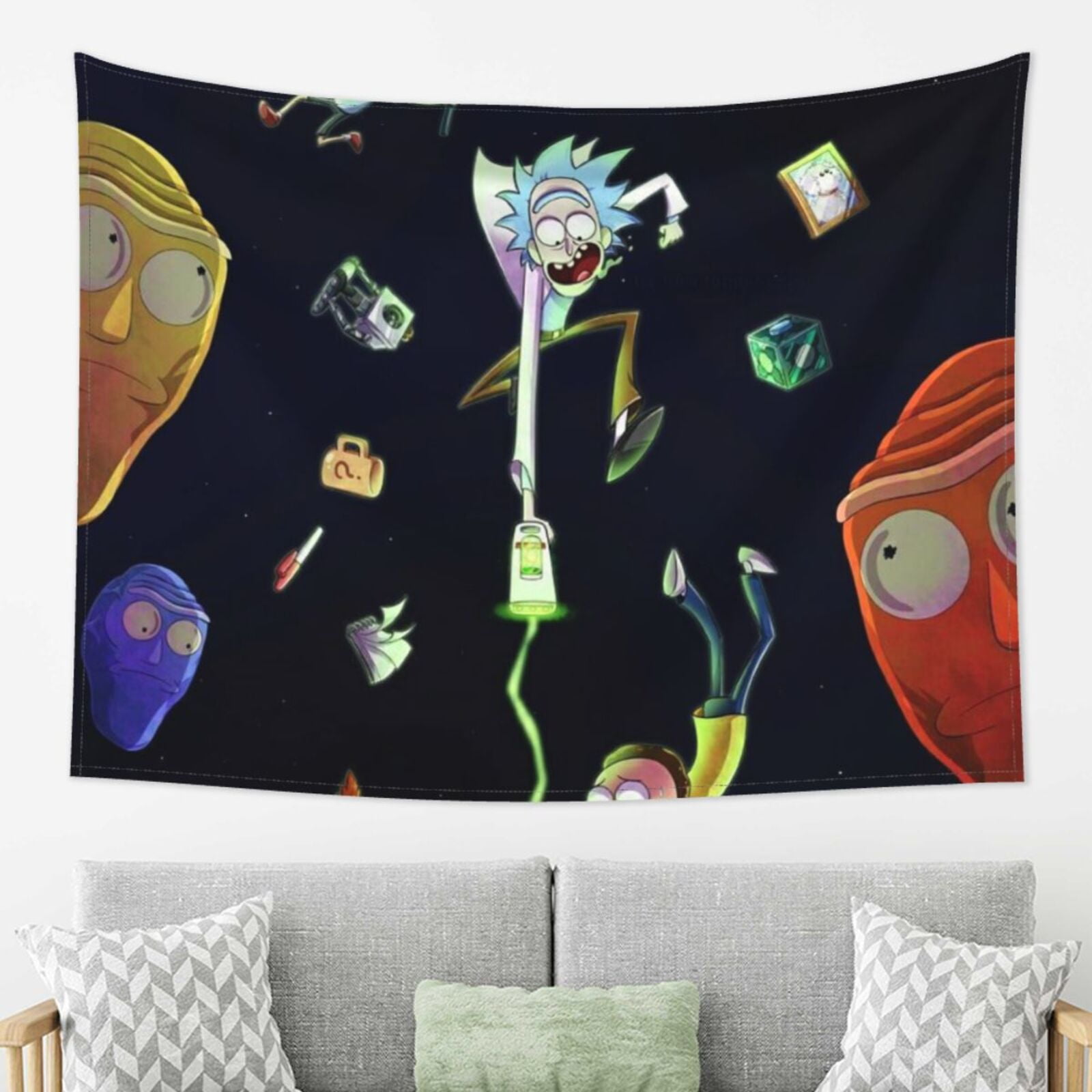 Rick And Morty Tapestry, Anime Wall Tapestries, Hippie Anime Poster For