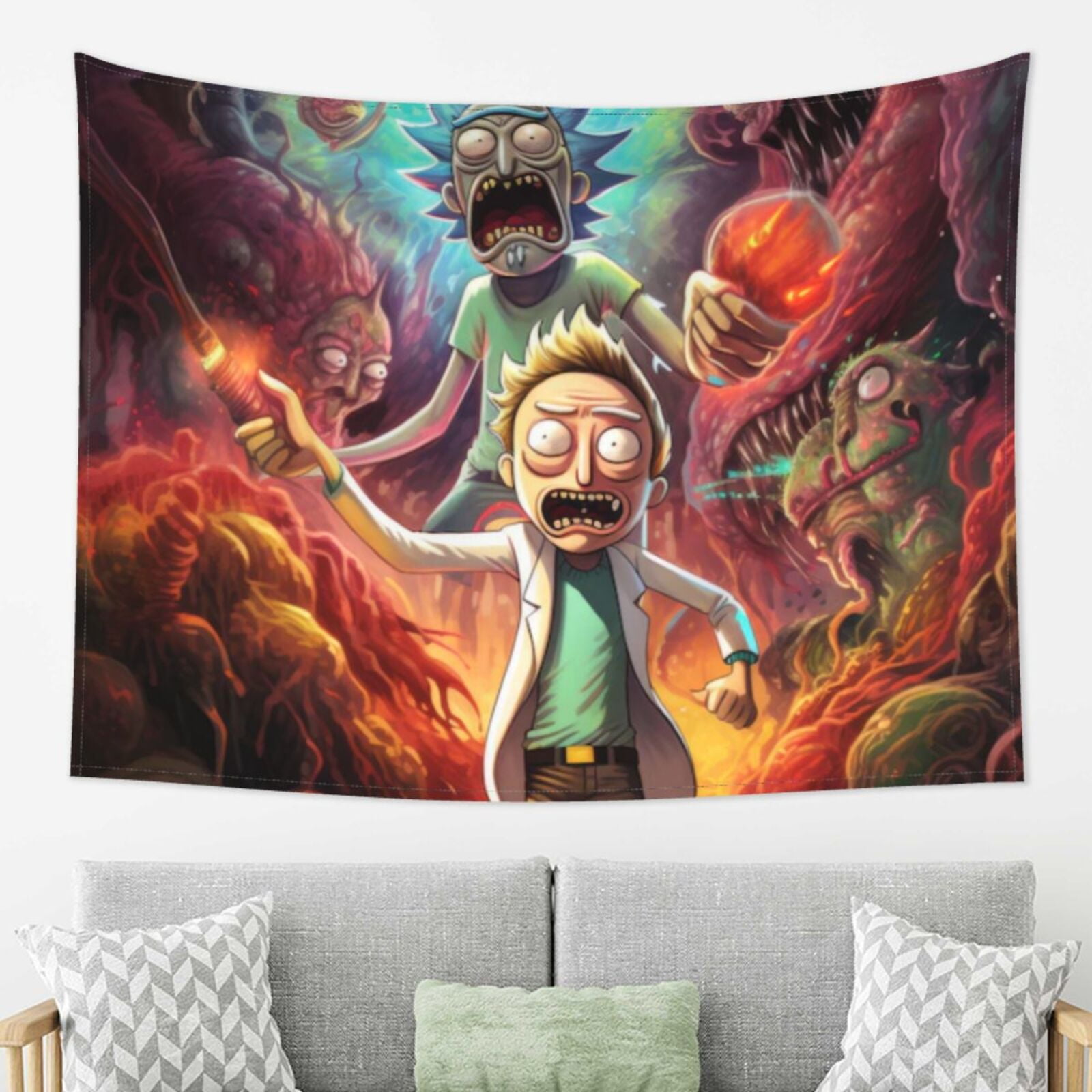 Rick And Morty Tapestry, Anime Wall Tapestries, Hippie Anime Poster For