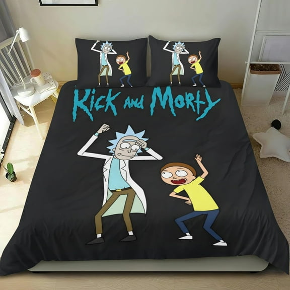 Rick And Morty Themed Bed Sheet Set Three Piece Set 53x79 Inches Comfortable And Skin Friendly Unique Design Creating A Star Studded Night