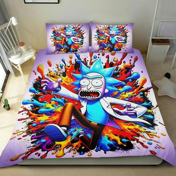 Rick And Morty Themed Bed Sheet Set Three Piece Set 53x79 Inches Comfortable And Skin Friendly Unique Design Creating A Star Studded Night