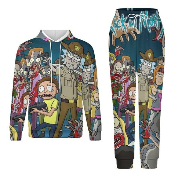 Rick And Morty Unisex Adult Sweatsuits Hoodie & Sweatpants Long Sleeve Hooded Sweatshirt Matching Joggers Tracksuit Sets 4XL