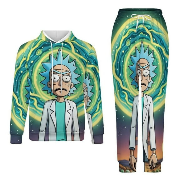 Rick And Morty Unisex Adult Sweatsuits Hoodie & Sweatpants Long Sleeve Hooded Sweatshirt Matching Joggers Tracksuit Sets 4XL
