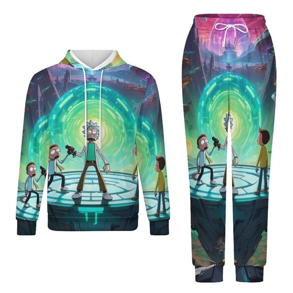Rick And Morty Unisex Adult Sweatsuits Hoodie & Sweatpants Long Sleeve Hooded Sweatshirt Matching Joggers Tracksuit Sets 6XL