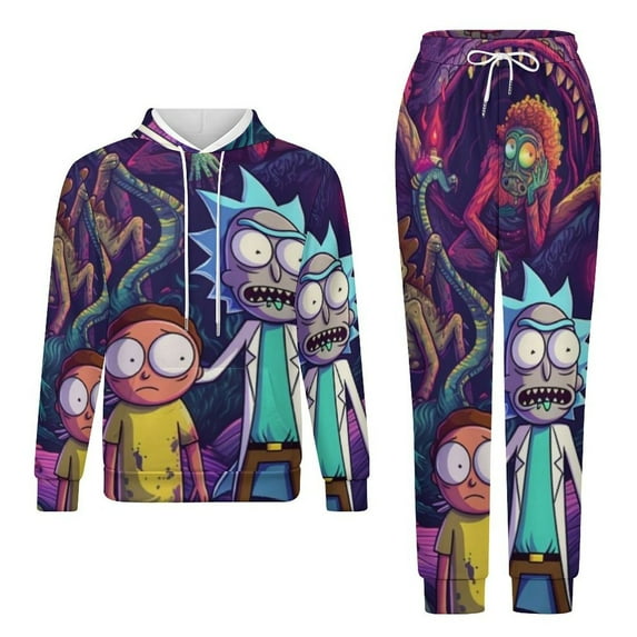 Rick And Morty Unisex Adult Sweatsuits Hoodie & Sweatpants Long Sleeve Hooded Sweatshirt Matching Joggers Tracksuit Sets S