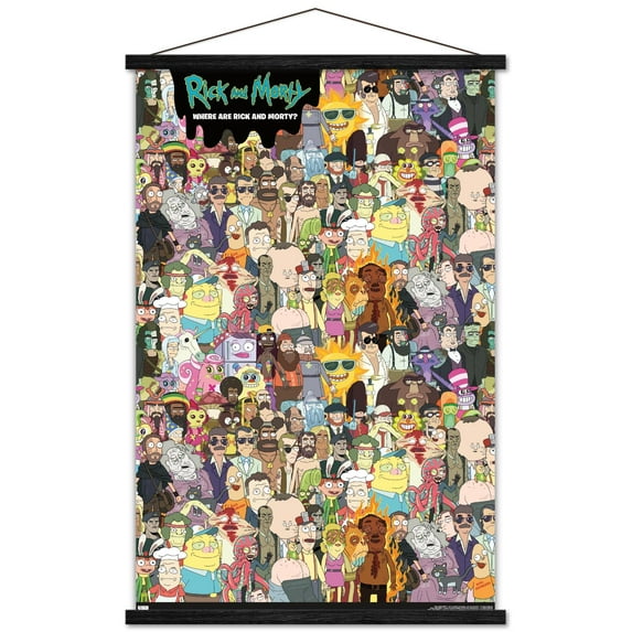 Rick And Morty - Where's Rick? Wall Poster with Wooden Magnetic Frame, 22.375" x 34"