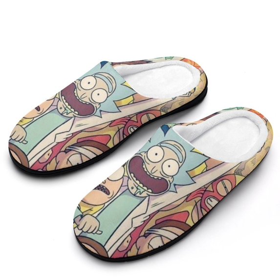 Rick And Morty Women's Cotton Home Shoes, Trendy Printed Slippers Thick Plush Warm House Slippers 7-8(39-40)