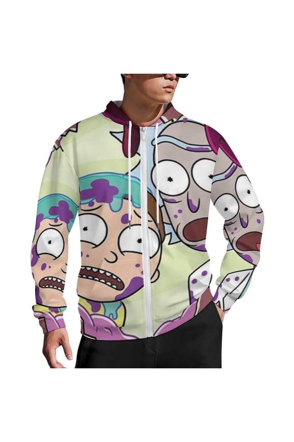 Rick And Morty Zip Up Hoodies Unisex Realistic 3D Print Sweatshirt Long Sleeve Hooded Jacket Coat S