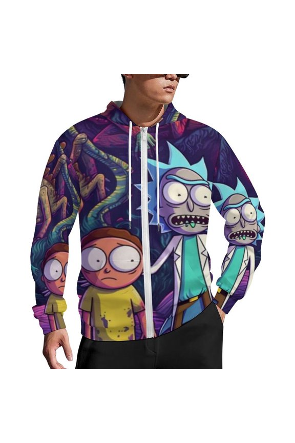 Rick And Morty Zip Up Hoodies Unisex Realistic 3D Print Sweatshirt Long Sleeve Hooded Jacket Coat S