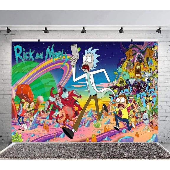 Rick Backdrop and Morty Banner Party Supplies Poster Movie Theme Background for Photography Kids Birthday Decorations