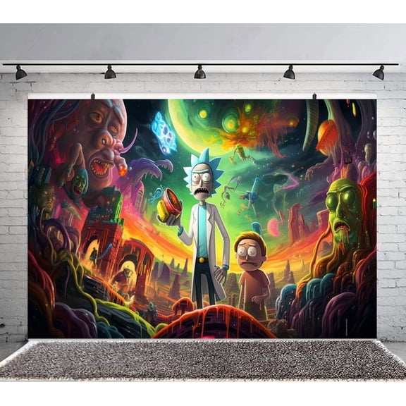 Rick Backdrop and Morty Banner Party Supplies Poster Movie Theme Background for Photography Kids Birthday Decorations