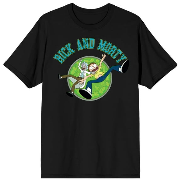 Rick & Morty Collegiate Portal Art Crew Neck Short Sleeve Men's Black T-shirt-Large