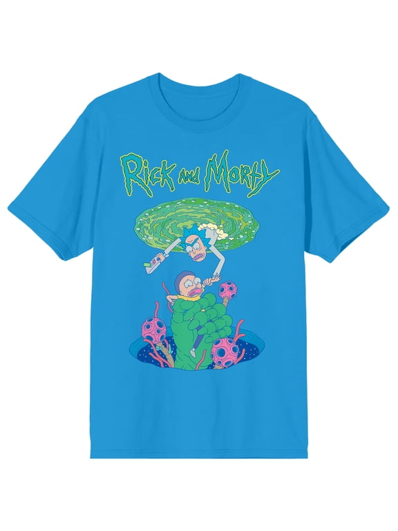 Rick & Morty Portal Rescue Crew Neck Short Sleeve Men's Turquoise T-shirt-3XL