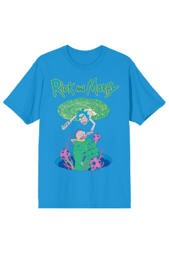 Rick & Morty Portal Rescue Crew Neck Short Sleeve Men's Turquoise T-shirt-Large