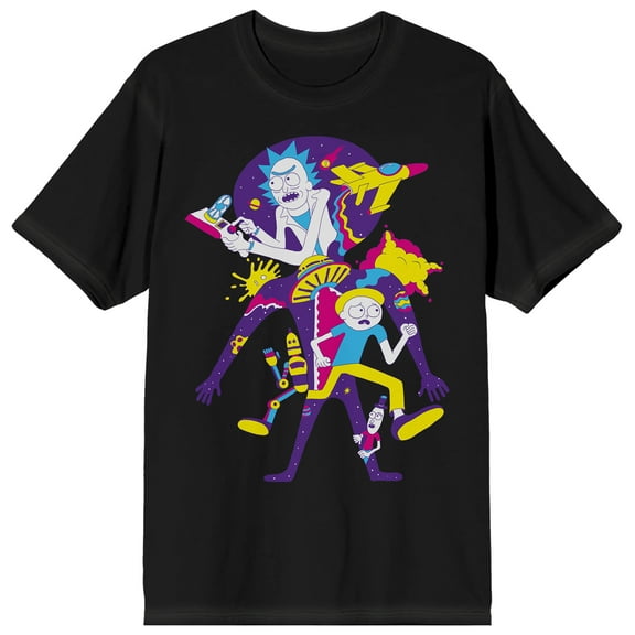 Rick & Morty Retro Color Art Crew Neck Short Sleeve Men's Black T-shirt-XL
