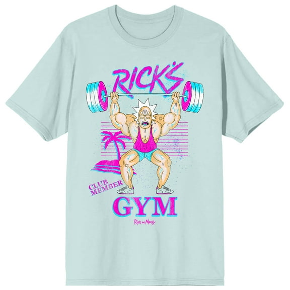 Rick & Morty Rick's Gym Men's Blue Glass Crew Neck Short Sleeve T-shirt-3XL