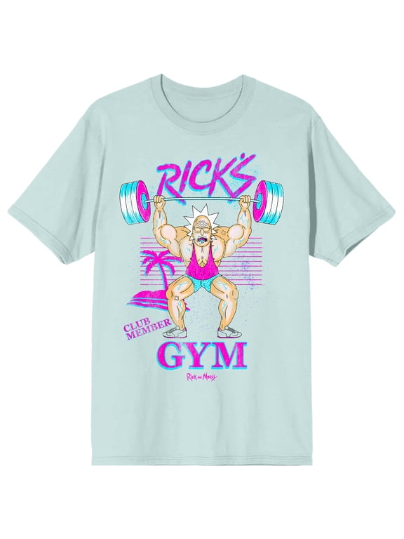 Rick & Morty Rick's Gym Men's Blue Glass Crew Neck Short Sleeve T-shirt-3XL