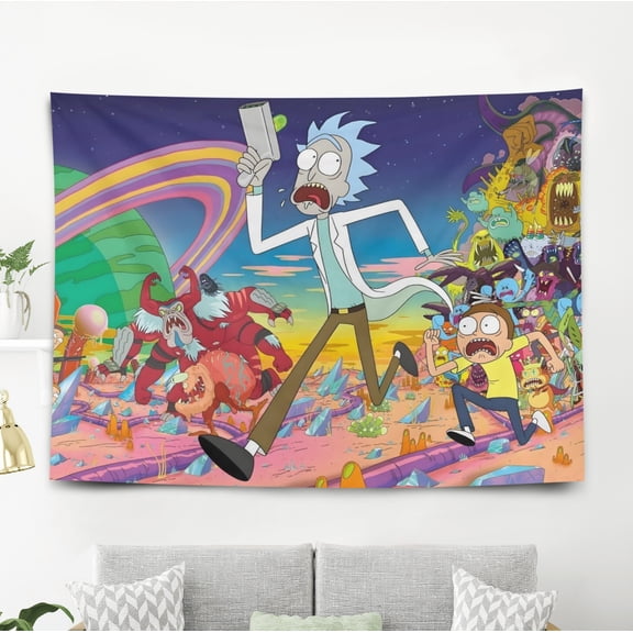 Rick Morty-Theme Anti-pilling Tapestry Gift Wall Hanging Backdrop for Room Bedroom Girls Fans Background Banner Party Birthday Supplies Decor59"39"(150cm*100cm)