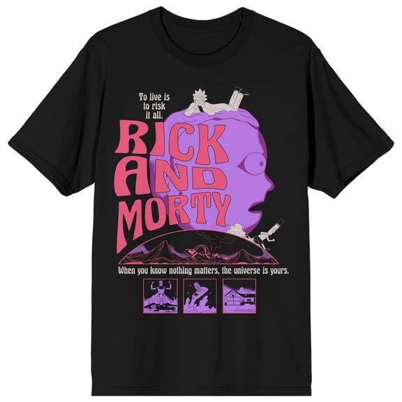 Rick & Morty Trippy Art Crew Neck Short Sleeve Men's Black T-shirt-XL