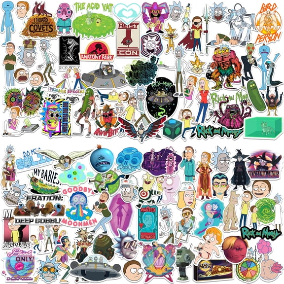 Rick and Morty Ultimate Collection 100ct Die Cut Vinyl Stickers Rick, Morty & Multiverse Character Designs for Laptop, Water Bottle, Scrapbooking, Tablet, Indoor & Outdoor Use