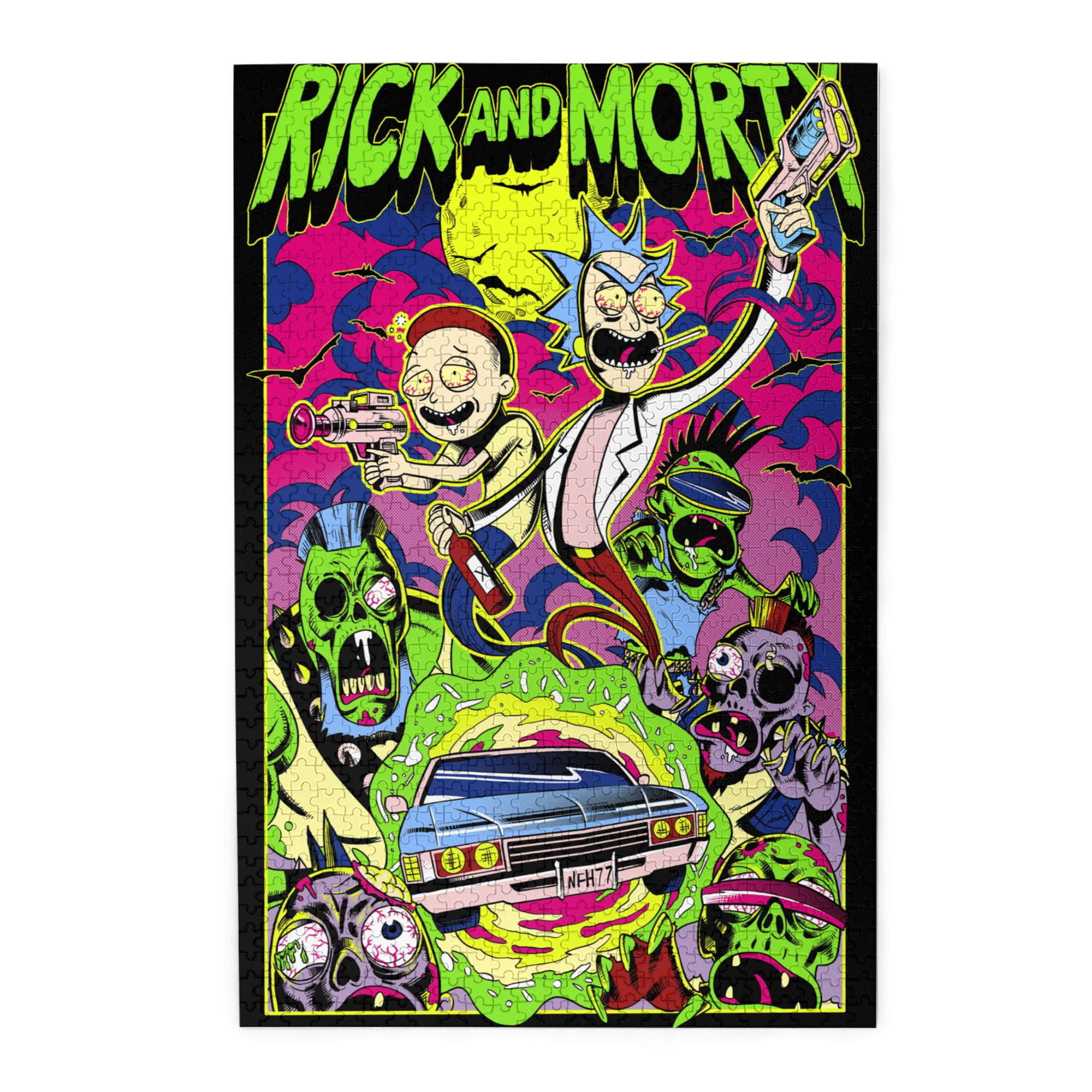 Rick and Morty Wooden Puzzle 1000 PCS in Plastic Box, DIY Jigsaw Puzzle for Adults Kids, Birthday Holiday Family Puzzle Games Gift for Dad Mom Son Girls Boys