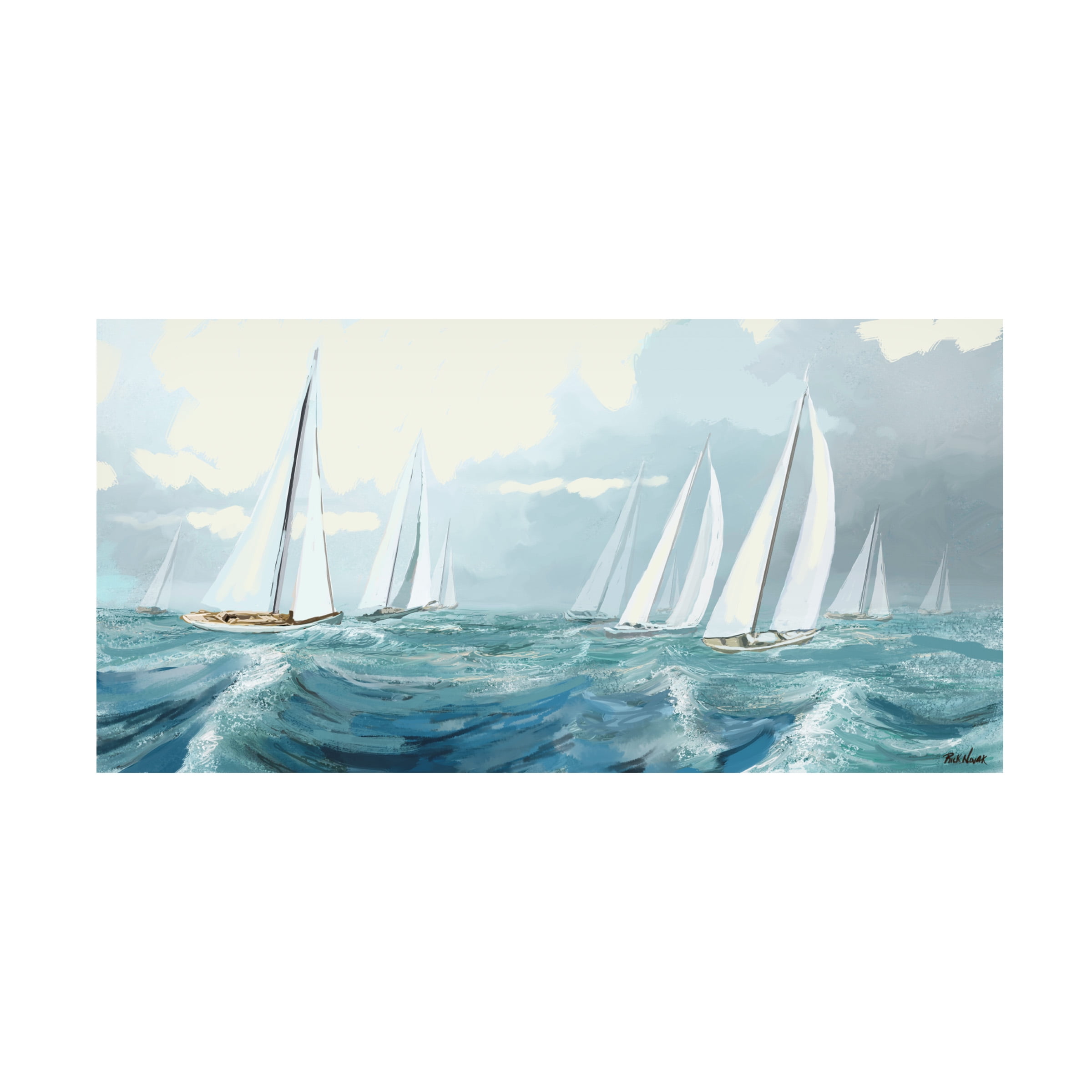 Rick Novak Light Blue and White Sailing Ships Canvas Art