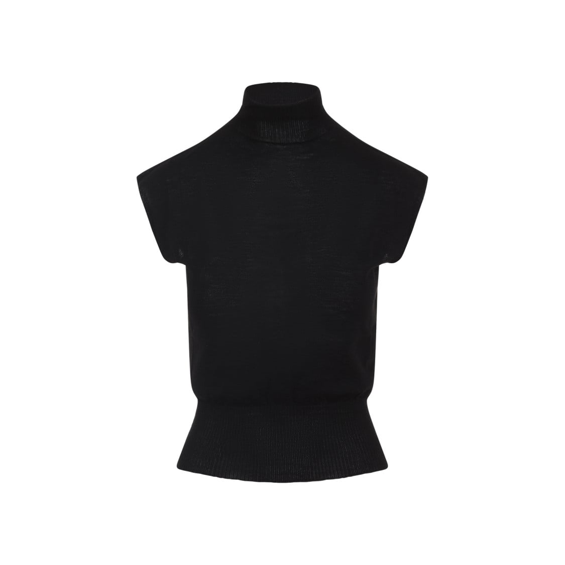 Tシャツ・カットソー Rick Owens Cap Sleeve Black Virgin Wool Top With High Rick Owens Cap Sleeve Black Virgin Wool Top With High