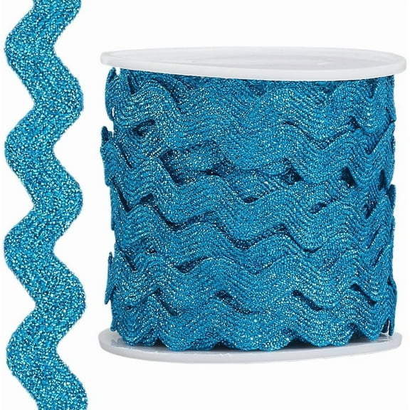 Rick Rack 16.5 Yards Metallic RIC Rac Trim 0.6 Inch Glitter Zig Zag Christmas Wave Bending Fringe Ribbon Wavy Edge Fabric for Sewing Wedding Dress Gift Wrapping Deep Sky Blue Blue