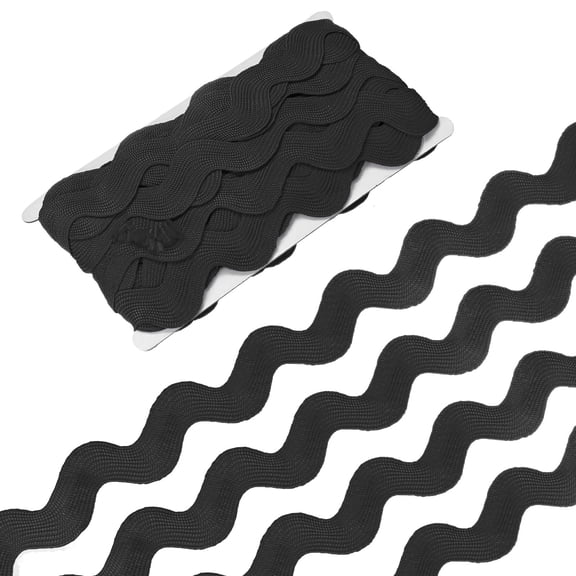 Rick Rack Trim, 10 Yard 25mm / 1 Inch Wave Bending Fringe Trimming Ribbon for Sewing [Black]