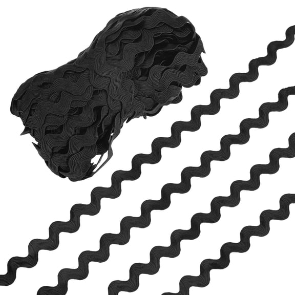 Rick Rack Trim, 25 Yard 10mm / 0.4 Inch Wave Bending Fringe Trimming Ribbon [Black]